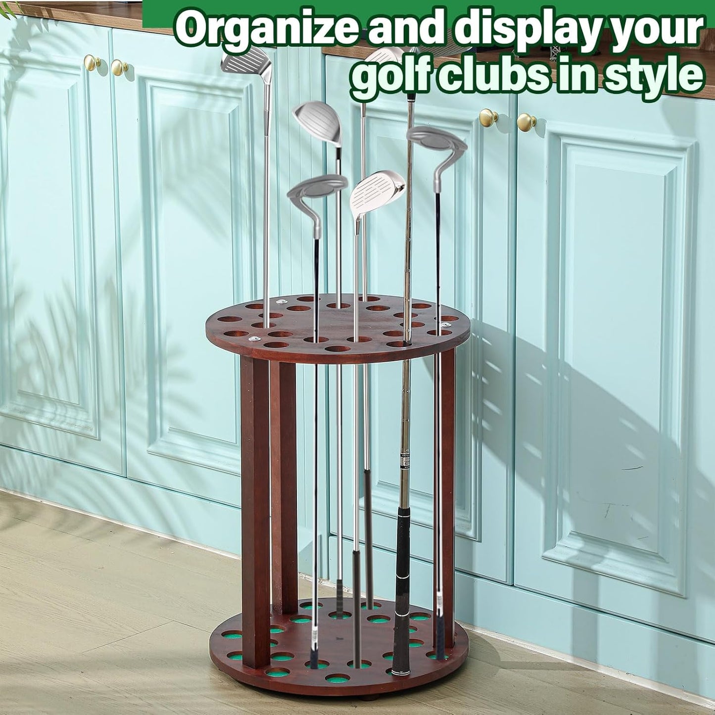 Wooden Golf Club Display Rack Pool Stick Holder Putter Stand for 22 Multiple Golf Club Organizer for Home Office