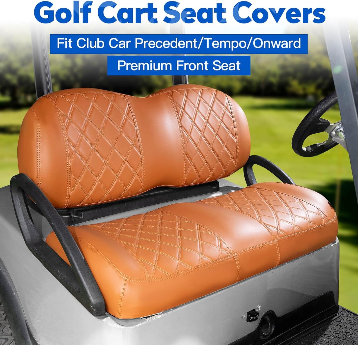 NOKINS Golf Cart Diamond Front&Rear Seat Covers Kit, Front Seat Covers Fits Club Car Precedent/Tempo/Onward Premium Seat Cushion, Rear Seat Covers Fits Aftermarket Standard Cushion (All Brown)