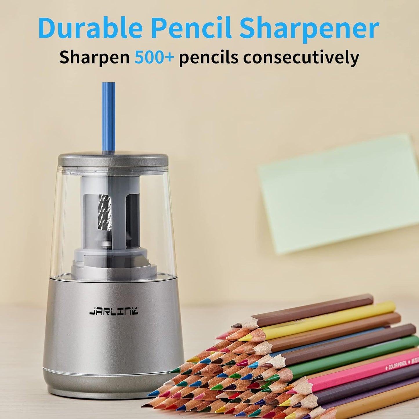 JARLINK Electric Pencil Sharpener, Heavy-Duty Helical Blade to Fast Sharpen, Auto Stop for No.2/Colored Pencils(6-8mm), AC Adapter/Battery Operated in School Classroom/Office/Home (Gray)
