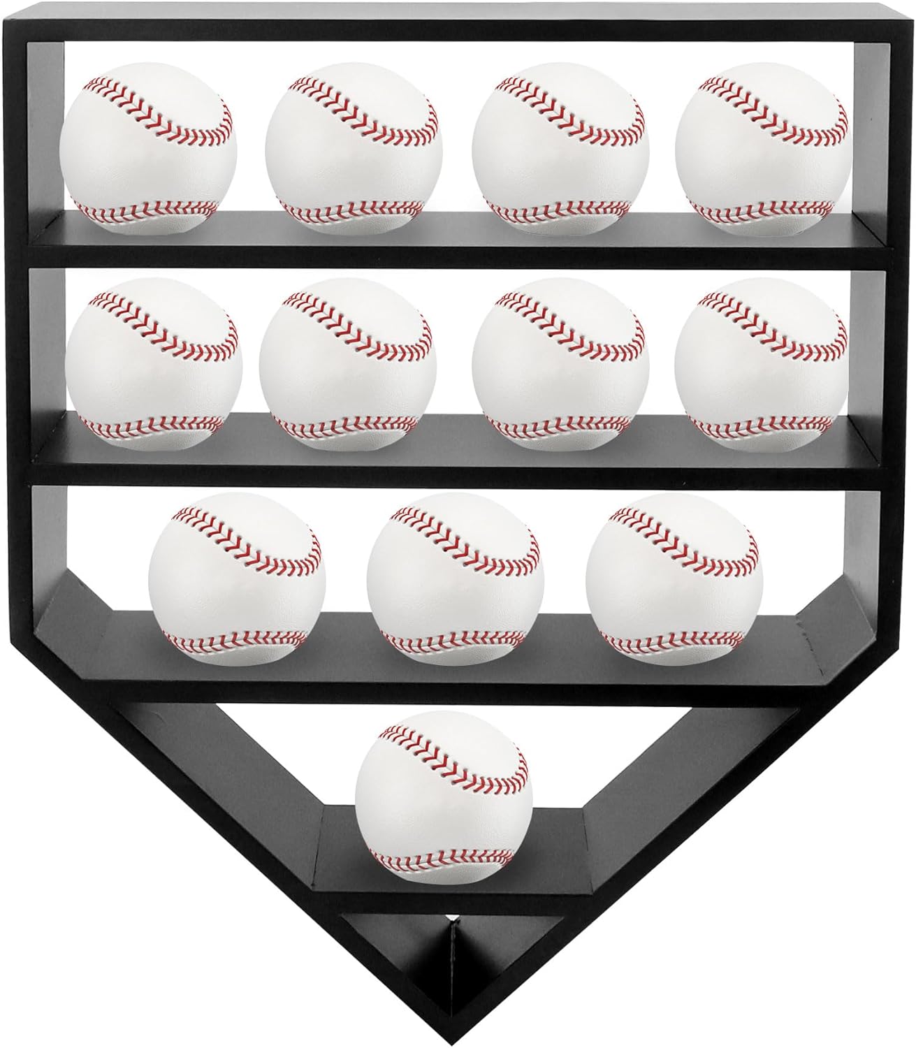 Baseball Display Case,Baseball Holders for Balls,12.8x16 inches Large Black Shadow Box for 12 Baseballs Wall Mount,Without Door,for Home Run and Collector Autograph Balls