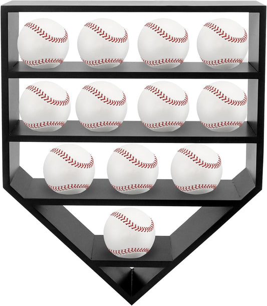 Baseball Display Case,Baseball Holders for Balls,12.8x16 inches Large Black Shadow Box for 12 Baseballs Wall Mount,Without Door,for Home Run and Collector Autograph Balls