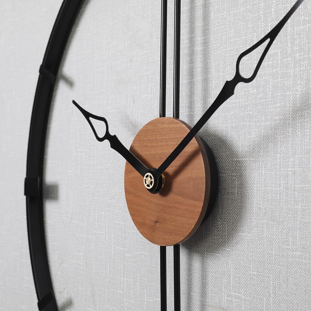 Metal Wall Clock Art for Living Room Decor Modern Mid Century Large Silent Kitchen Big Wall Clock for Bedroom Decorative Office Non Ticking Battery Operated Wall Watch 24 Inch