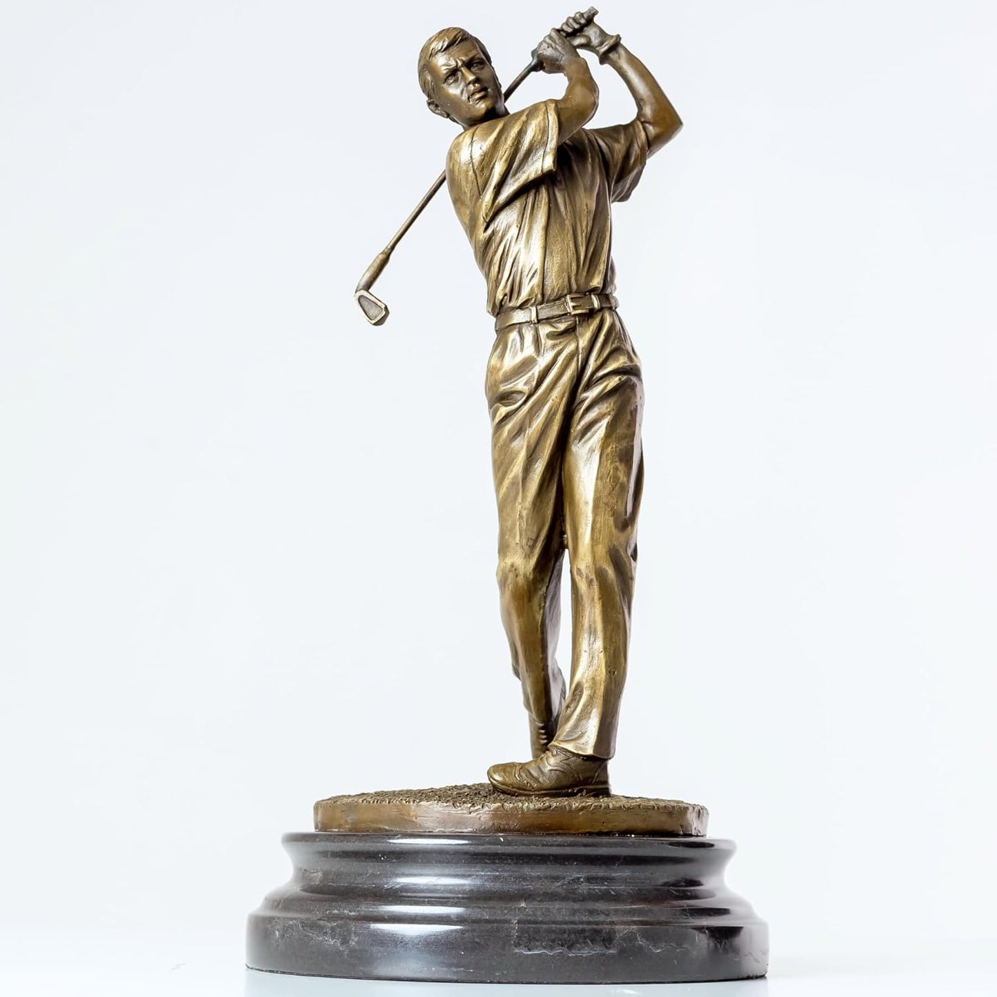 12.2'' Modern Golf Man Bronze Statue, Bronze Golfer Figurine Sculpture Ornament with Marble Base, Classical Art Craft for Home, Office Decor, Collection, Gift