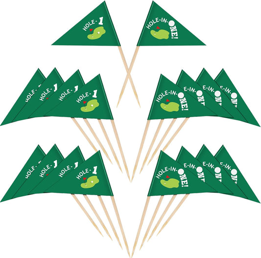 50 Pcs Golf Cupcake Toppers Hole in One Birthday Decorations 1st Golf Cocktail Picks Mini Stick Cupcake Toppers Flags for Baby 1st Birthday Party Food Bar Decorations Supplies(Green)