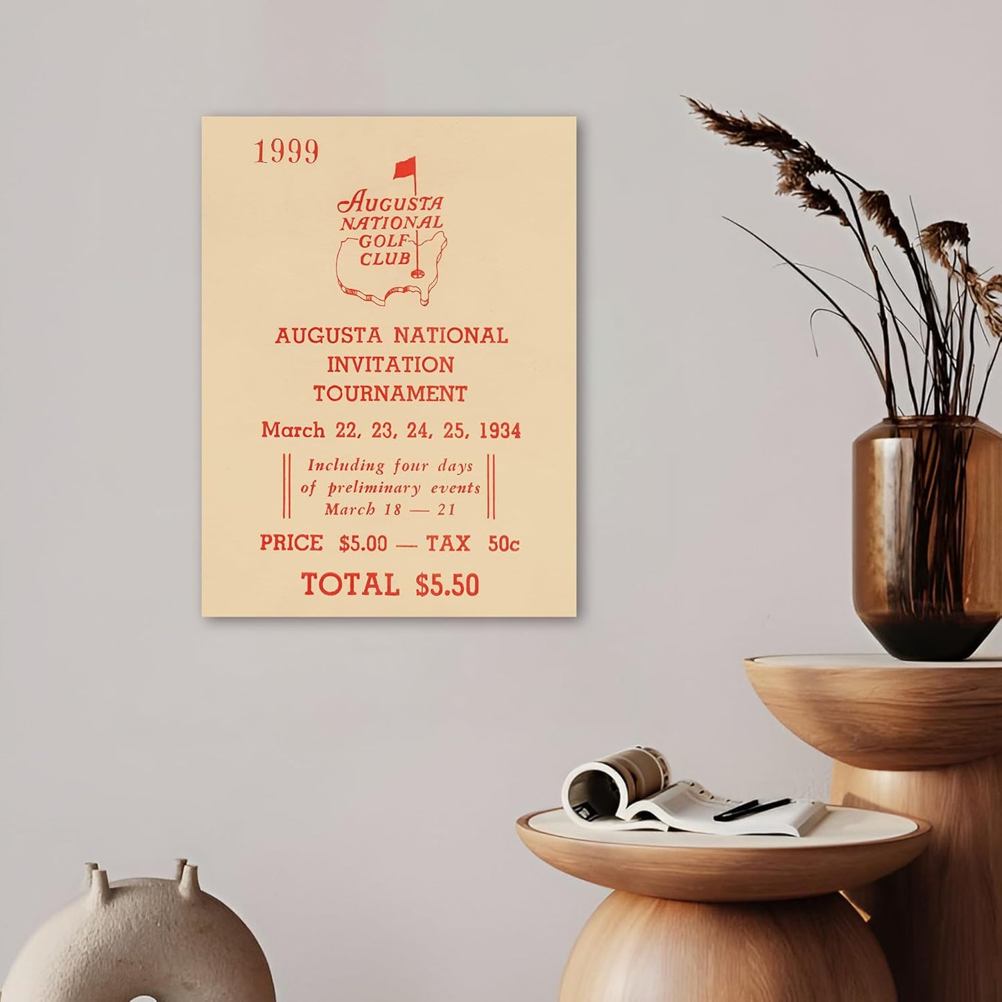 Framed Vintage Golf Wall Decor, Masters Golf Augusta National 1934 Tournament Wall Art Canvas Poster for Living Room Bedroom Office Decorations (12" x 16", Unframed)