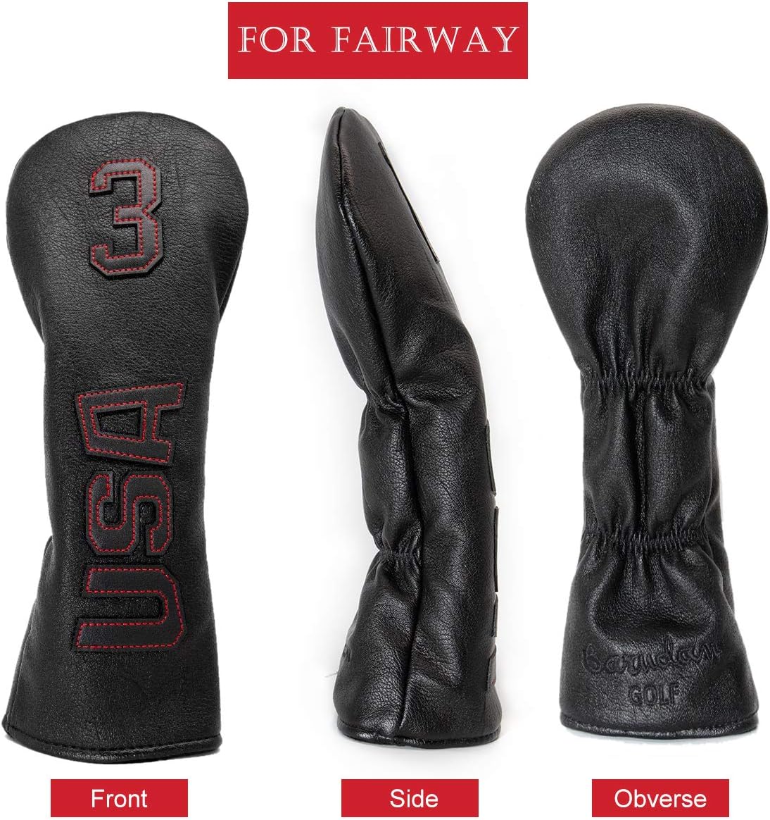 TaylorMade, Titleist, Callaway Golf Driver & Fairway Wood Headcovers - Black Synthetic Leather, Thick, Cool, USA Made