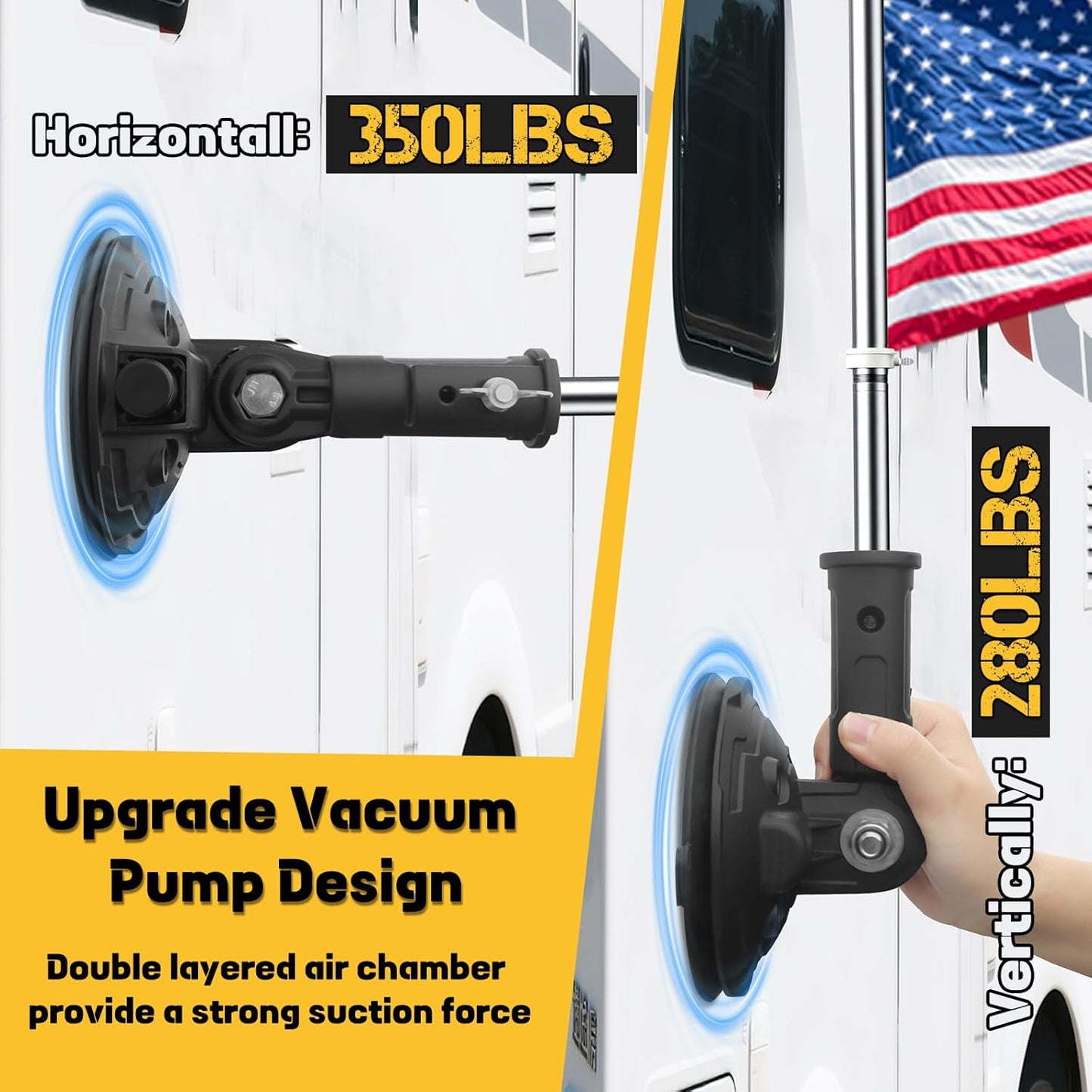 Suction Cup Flag Holder for RV, Camper Flag Pole Angle-Adjustable Car RV Flag Pole Mount, Heavy Duty Flag Holder for Truck, RV, Boat(2 Pack)