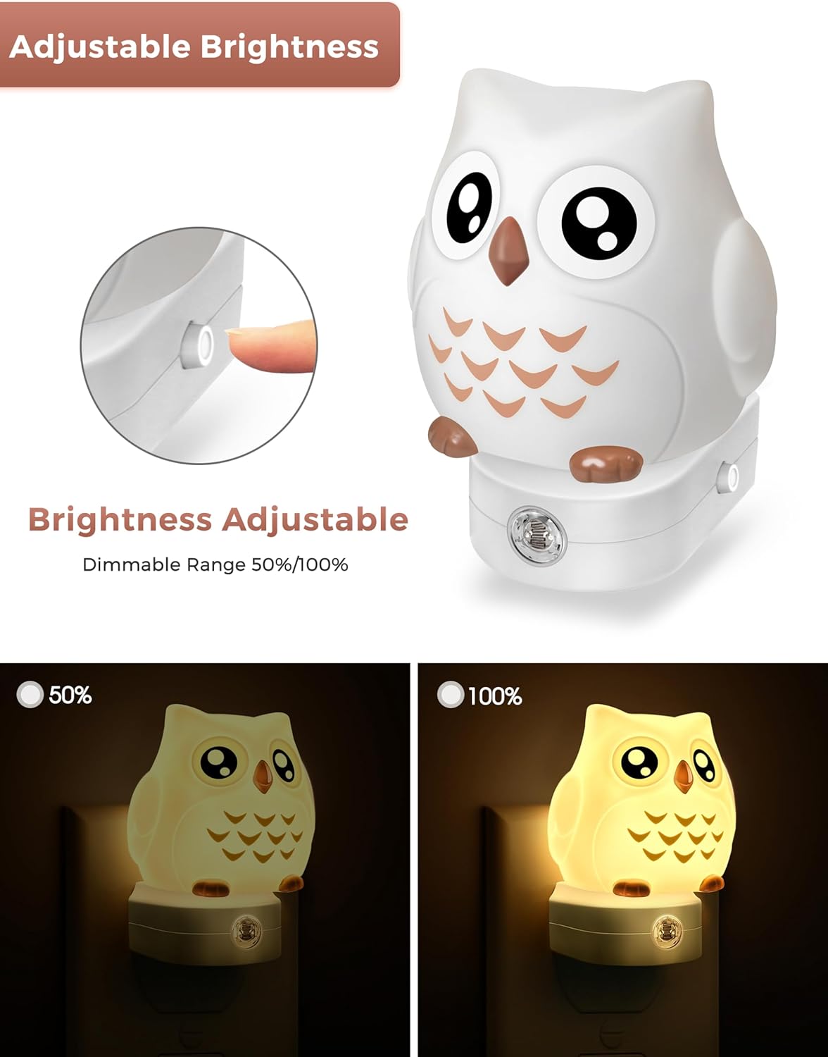 L LOHAS LED Owl Night Light for Kids, 3D Owl Night Light Plug in Wall, Dusk to Dawn Sensor, 8-Color Changing+Soft White 3000K, 3 Lighting Modes, Nursery Night Lights, Children, Room Decor