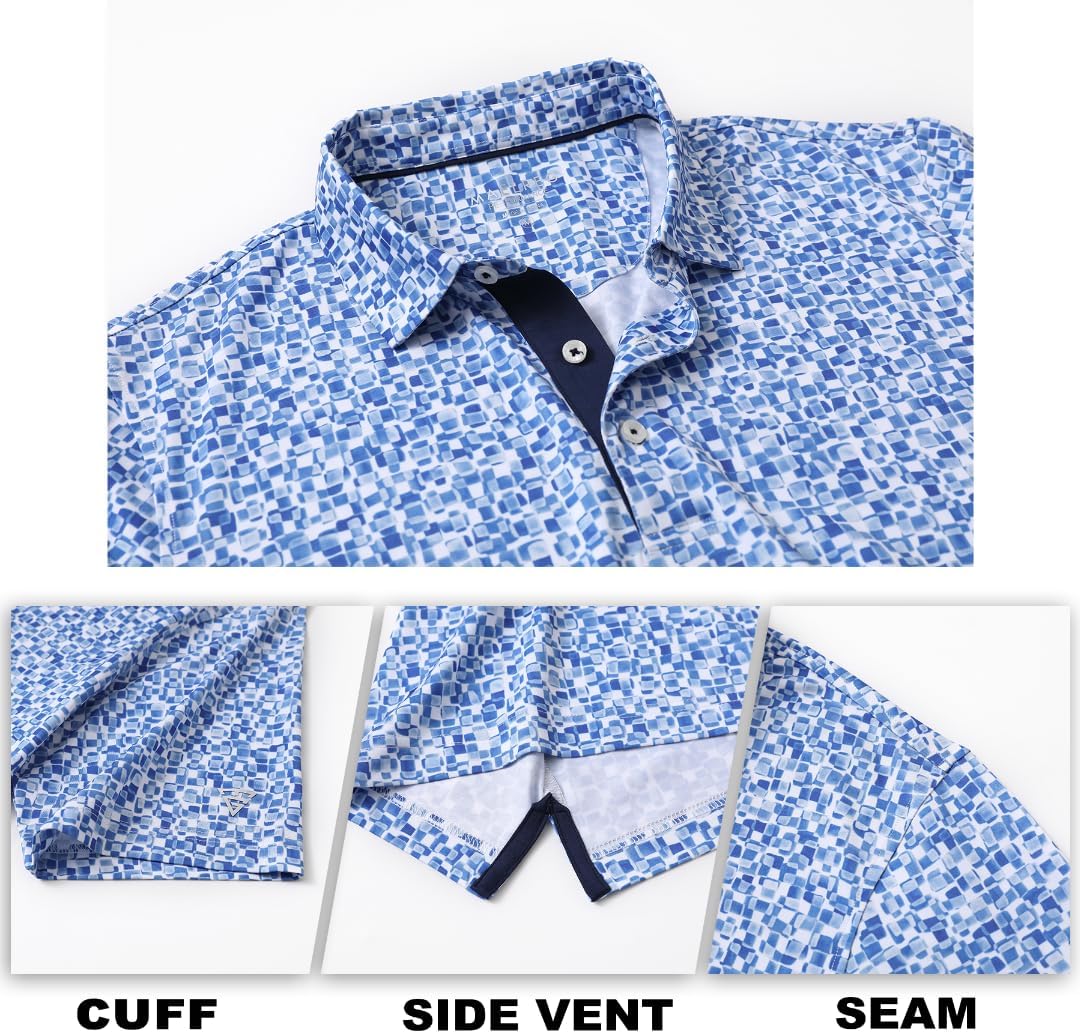 M MAELREG Mens Golf Shirt Short Sleeve Dry Fit Print Moisture Wicking Performance Patterns Collared Polo Shirt