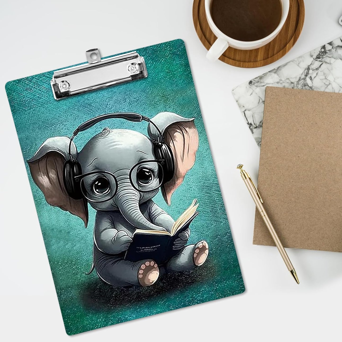 Plastic A4 Clipboards, Cute Fashion Clipboard Decorative, 12.2" x 8.7" Standard A4 Size Clipboards, Plastic Acrylic Clipboard for Teacher, Social Worker, Students,Women, Office Supplies(Elephant)