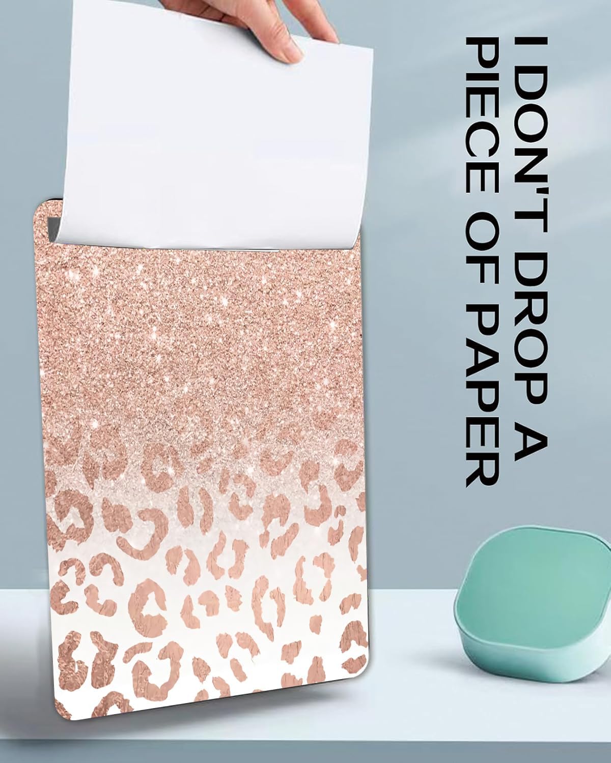 Fashion A4 Clipboard, Standard Letter Size 9" x 12.5", Decorative Wooden Clipboard with Low Profile Metal Clip for Office, School, Teachers, and Students, Rose Gold Leopard