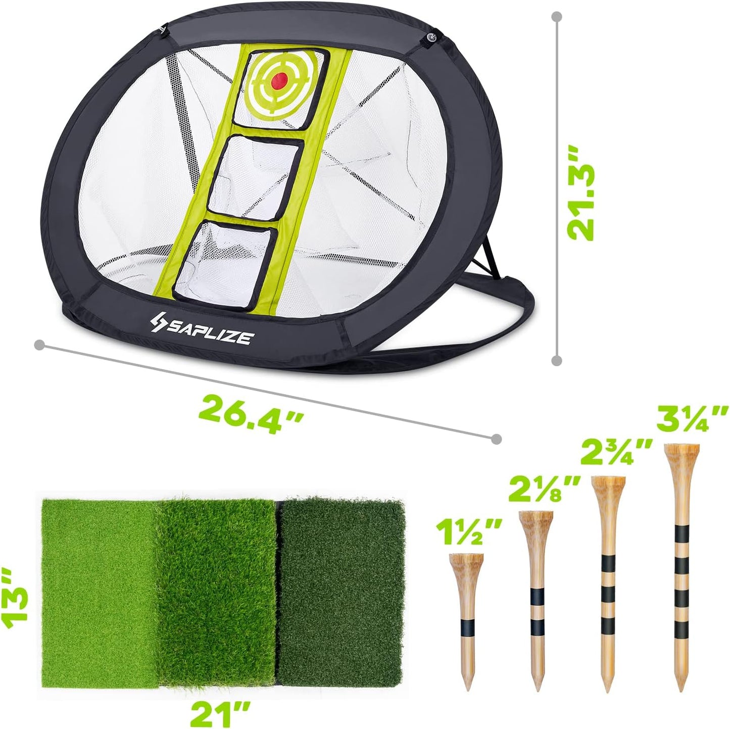 SAPLIZE Ultra-Stable Golf Chipping Net Set with Pop-Up Target, Tri-Turf Mat, Foam Practice Balls, Tees and Scoring Board for Indoor and Outdoor Chipping Accuracy and Swing Training
