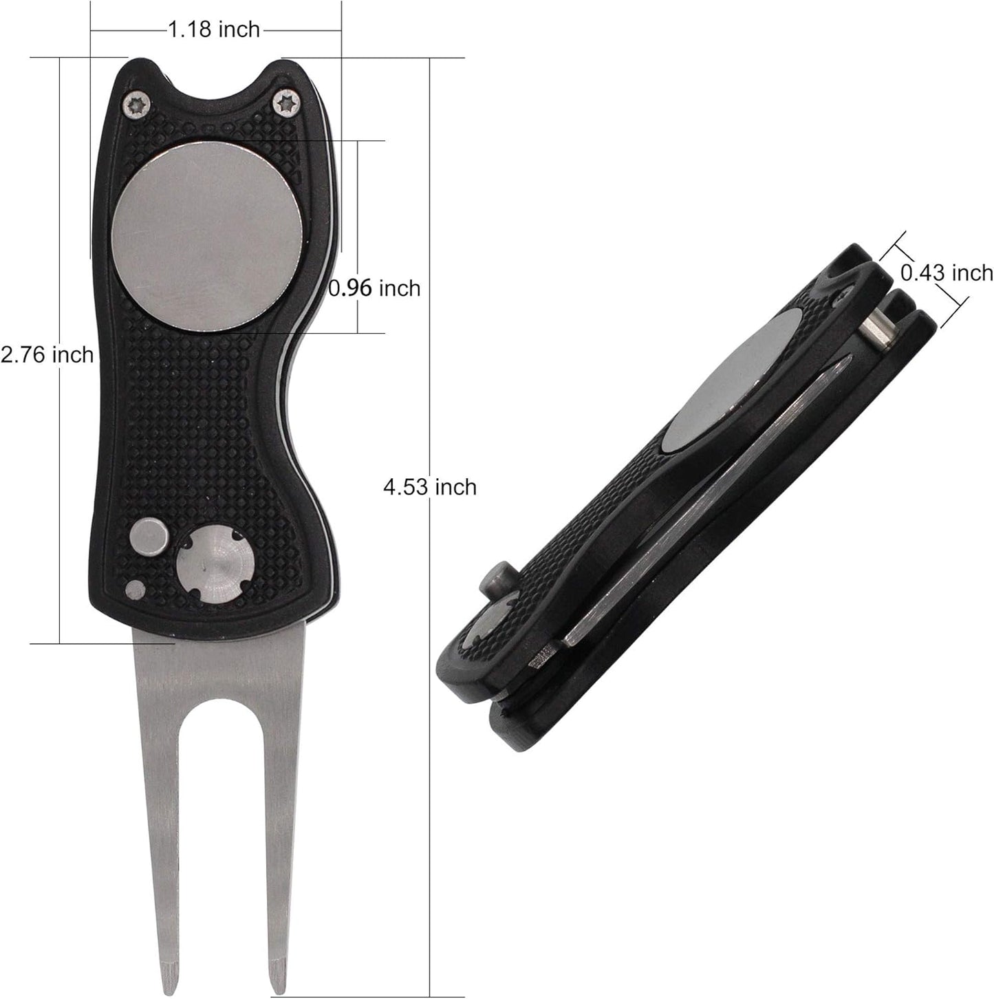 Golf Divot Repair Tool with Magnetic Ball Marker, Metal and Foldable Design