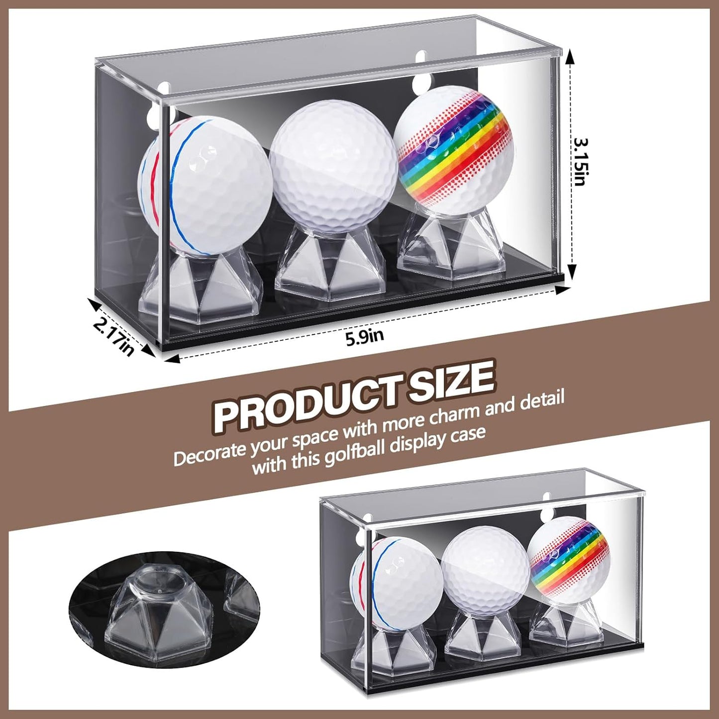 Baseball Golf Ball Display Case for 3 Balls UV Protected Acrylic Boxes for Display Ball Cube Memorabilia Showcase Autograph (Black, 5.9 x 2.4 x 1.8 Inch)