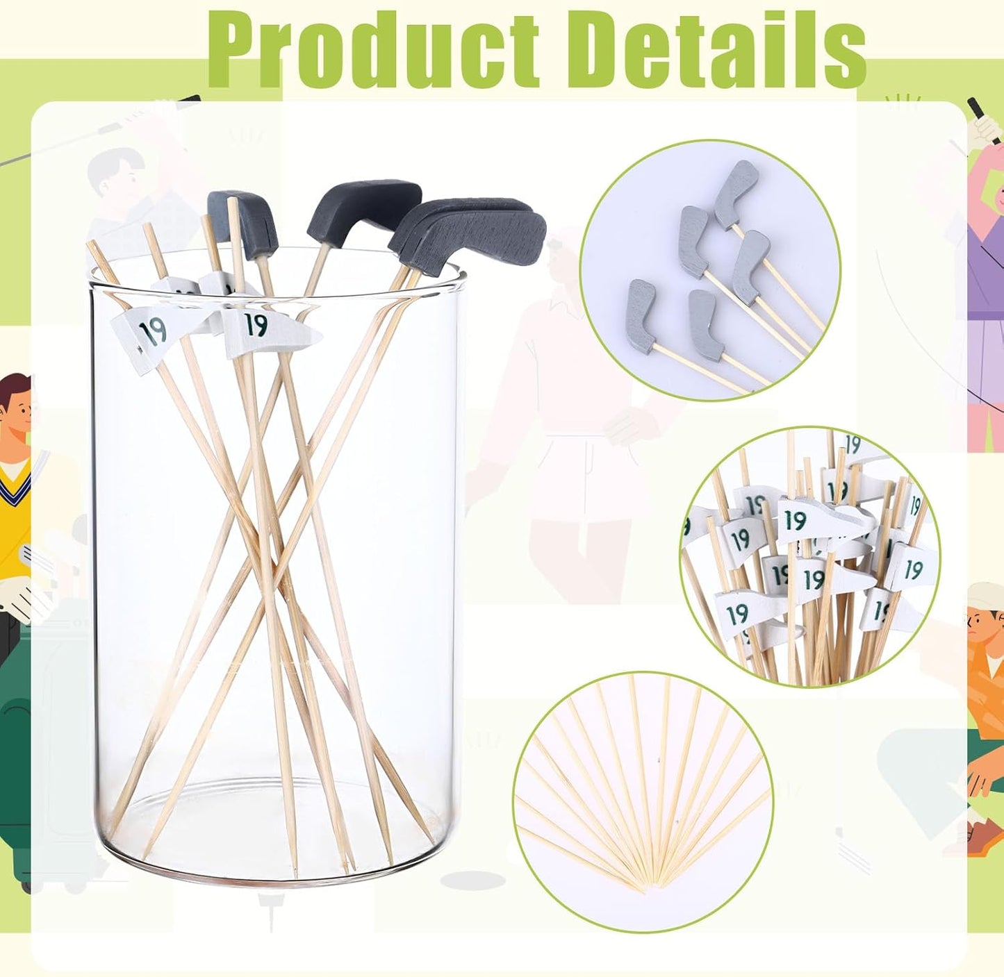 500PCS Golf Cocktail Picks 5.3inch Bamboo Golf Toothpick for Appetizers Golf Club Drink Cocktail Stirrers Golf Cake Topper Flags Golf Cocktail Toothpicks Golf Cake Topper for Golf Party Decorations