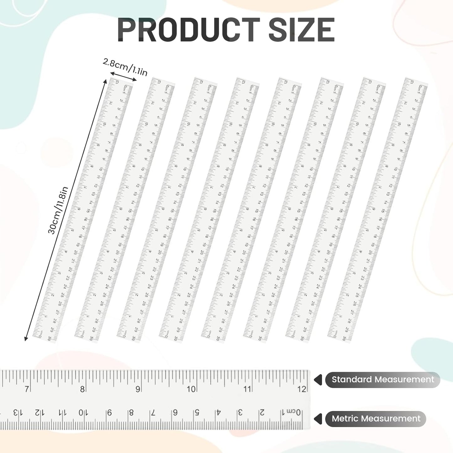 32 Packs Clear Plastic Ruler 12 Inch, 12 Inch Ruler with Centimeter and Millimeter, Plastic Metric Rulers Bulk Set Transparent Assorted Color Office Home Supplies