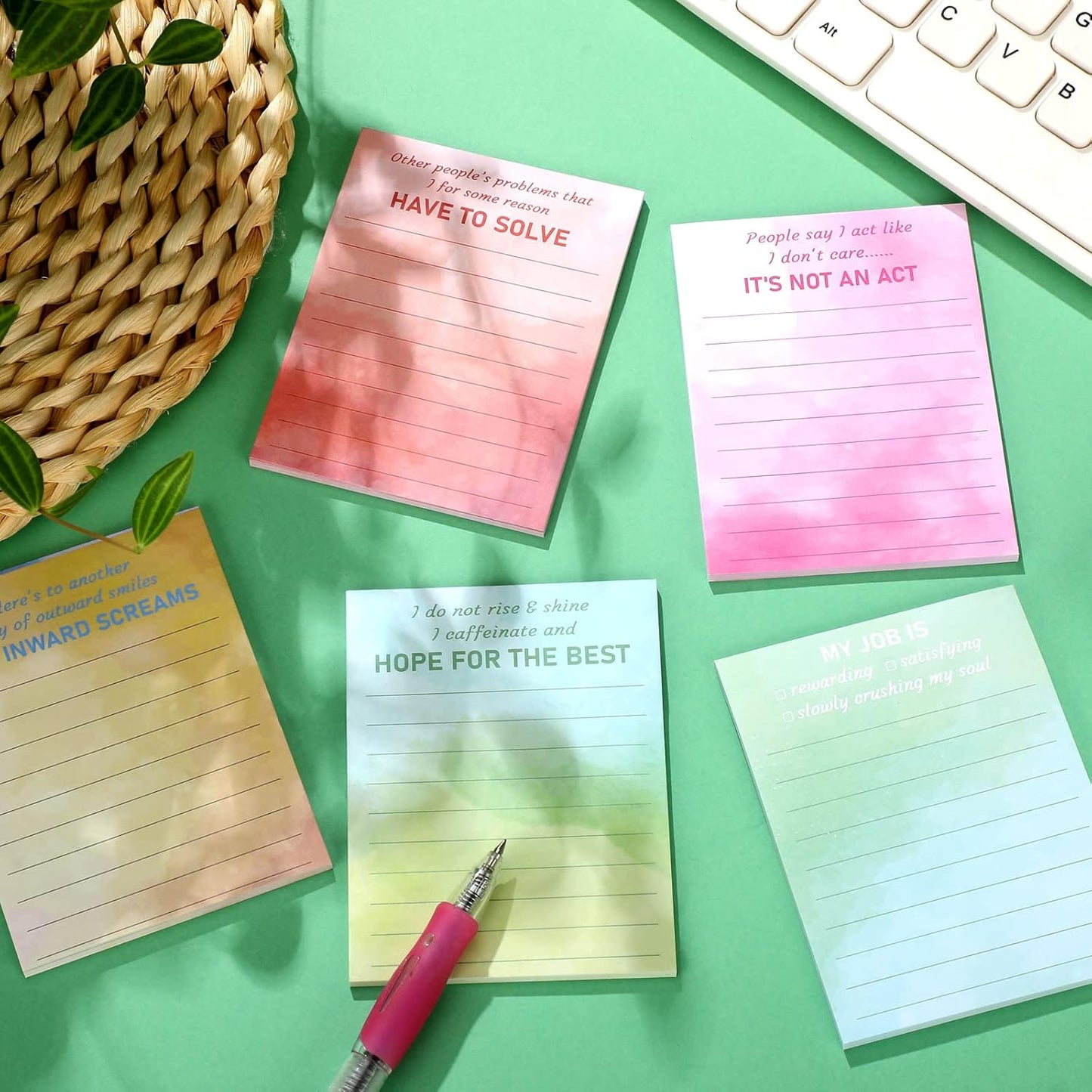 Funny Notepads with Sayings Sticky Funny Office Supplies to Do List Sarcastic Work Assorted Notepad for Workers, 12 Designs, 3 x 3.93 Inch(Watercolor Style)