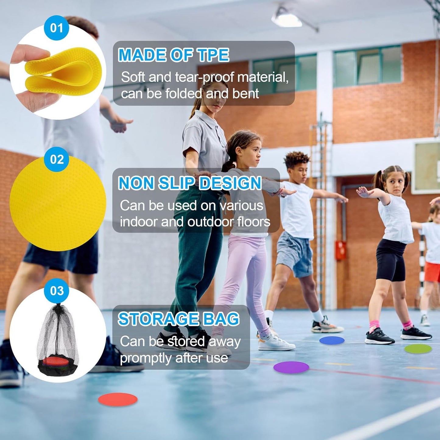 PATIKIL 4 Inch Poly Spot Markers, 24Pcs Non Slip Rubber Floor Dots with Storage Bag Flat Agility Cones for Sports Training Basketball Football