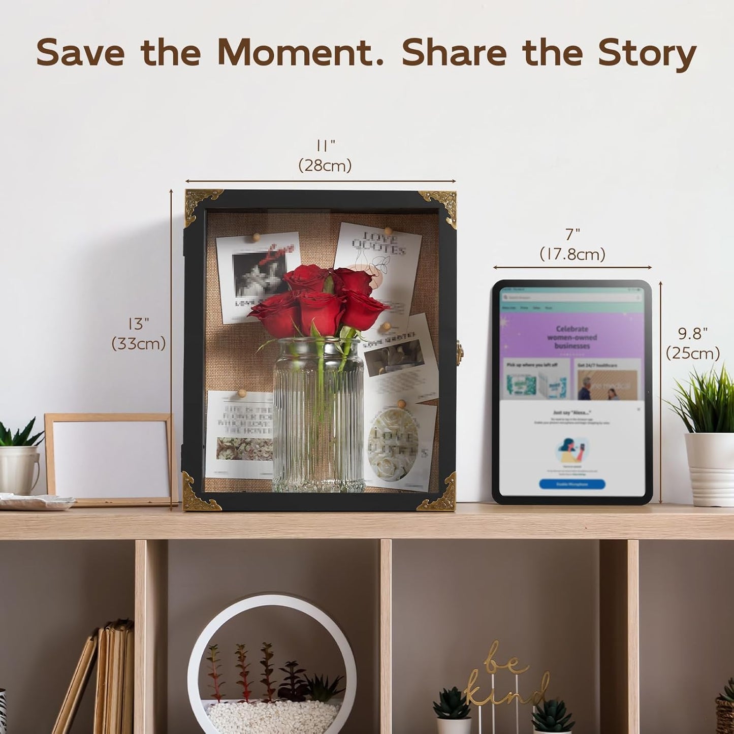 Deep Shadow Box,11x13-inch Shadow Boxes Display Cases, Large Shadow Box Frame, 4-inche Interior Deep Display Cases, Black Wooden Memory Boxes for Bridal Bouquets, Keepsakes