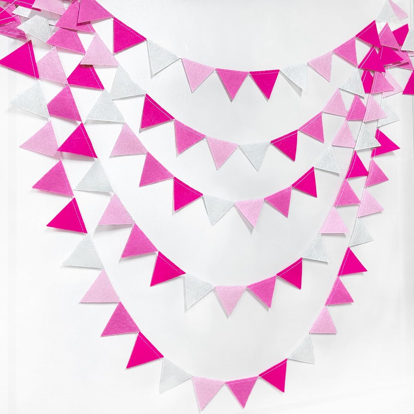 Hot Pink Party Decorations - Ombre Rose Pink Felt Hanging Triangle Mini Bunting Pennant Banner Flag for Birthday, Wedding, Baby Shower, Bridal Shower, Bachelorette, Girl Party, Classroom