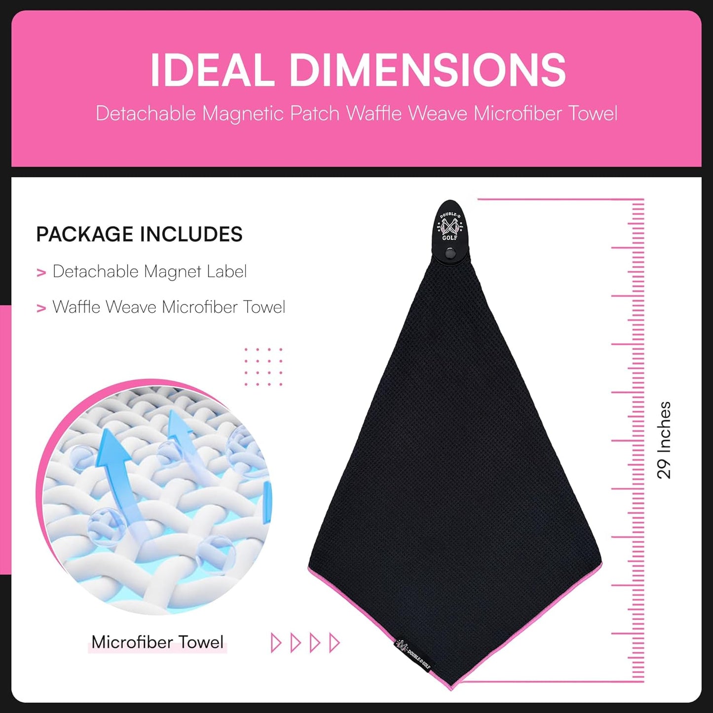 Magnetic Golf Towel Supporting Breast Cancer Research | 10% Profit Donation | 29” Waffle Microfiber | Removable High-Strength Magnet | Ultra Absorbent | Durable for Clubs & Balls