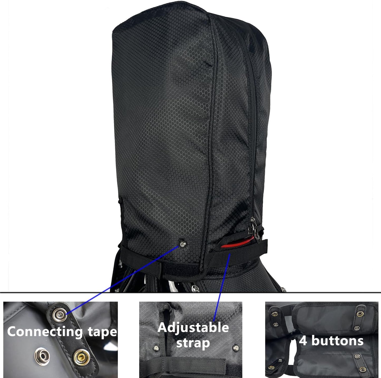 BOYEA & SKULLEAP Golf Bag Cover/rain Hood Waterproof/dustproof,Thickened Style,fits 8.5-9-inch golfbag/standbag,4 snap Fasteners +Adjustable Straps, Easy to Install, Foldable, for All Golfers Gifts