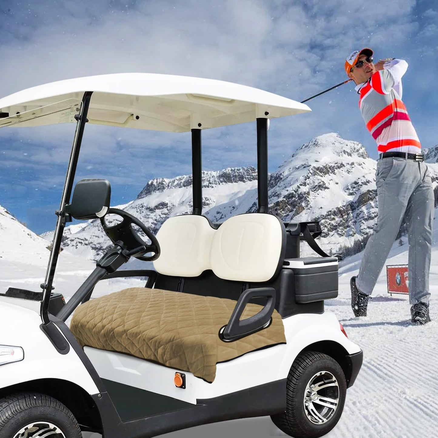 YOKYHOM Golf Cart Seat Covers for Winter, Golf Cart Seat Towel Blanket, Short Plush Surface, Stay Warm and Comfortable, Suits EZGO, Yamaha, Club Car and Other 2-Seat Golf Carts, 51"x 30.5", Brown