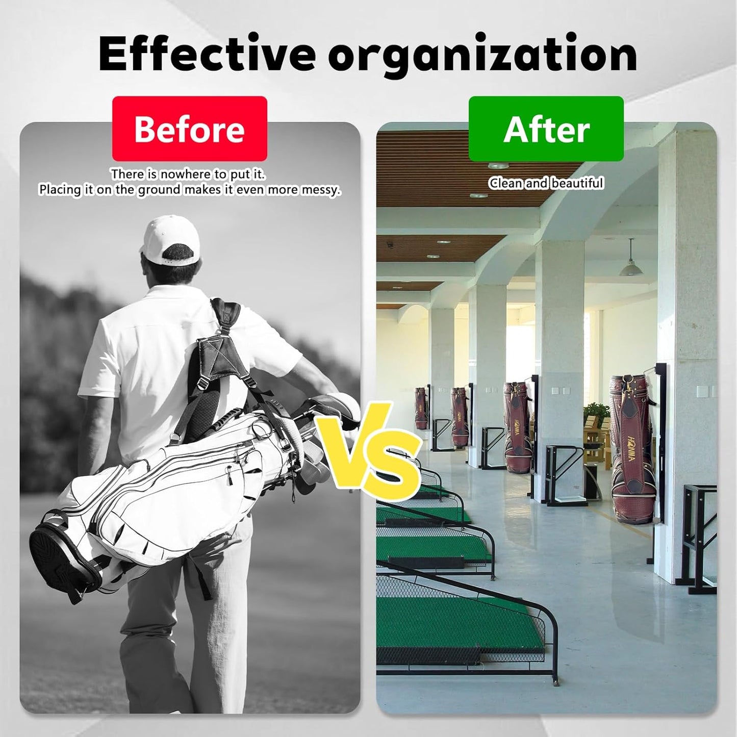 Wall Mount Golf Bag Stand Storage Rack，Upgraded Foldable ，Anti-Slip, Highly Adjustable in Freedom，Golf Bag Wall Rack is Suitable for Homes, Clubs, Training Grounds