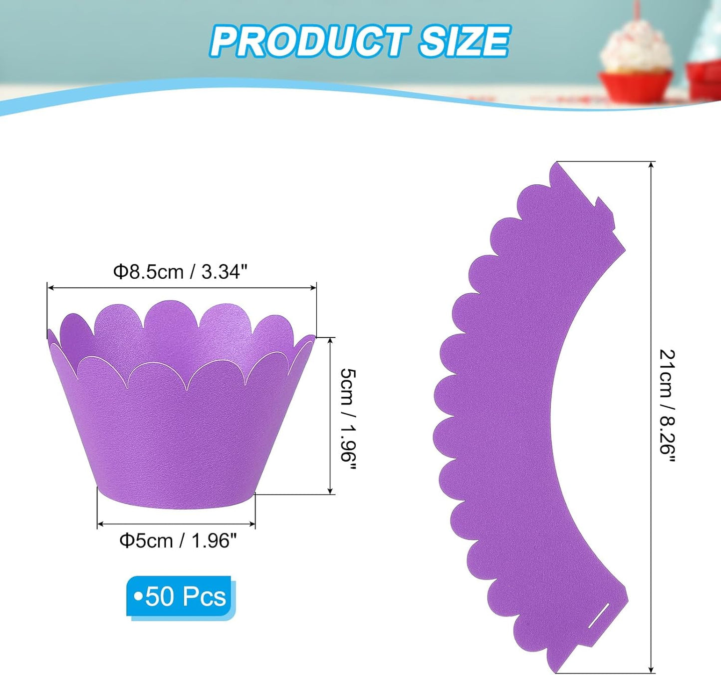 PATIKIL Cupcake Wrappers Paper, 50 Pack Baking Cups Standard Wave Decoration for Anniversary Birthday Weddings Parties, Dark Purple