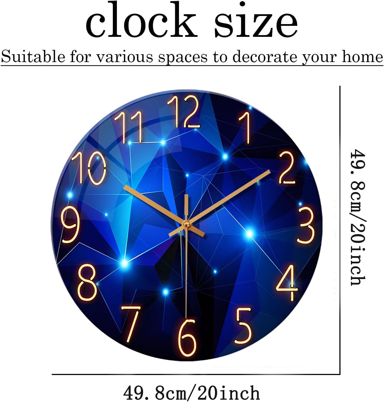 Big Wall Clock for Living Room Decor Blue Decorative Wall Clocks Battery Operated 20 Inch Silent Wall Clock Non Ticking