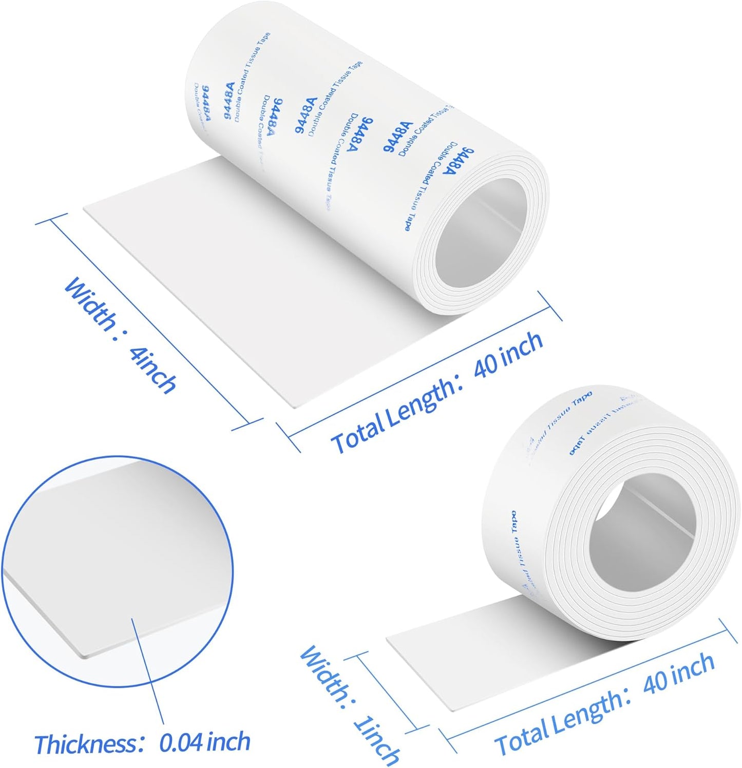 Non Slip Furniture Pads, 2 Rolls Rubber Furniture Pads Non Slip Pad, Anti Skid Pads for Furniture, Adhesive Rubber Tape for Any Furniture and Appliances 4x40 inch+1x40 inch White
