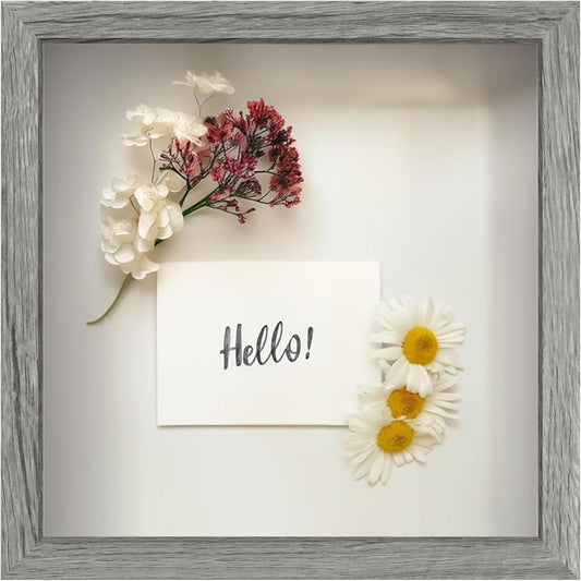 FrameWorks 11x11 Driftwood Wooden Shadow Box Frame – Soft Felt Back, Tempered Glass, and Included Elegant White Ball Push Pins