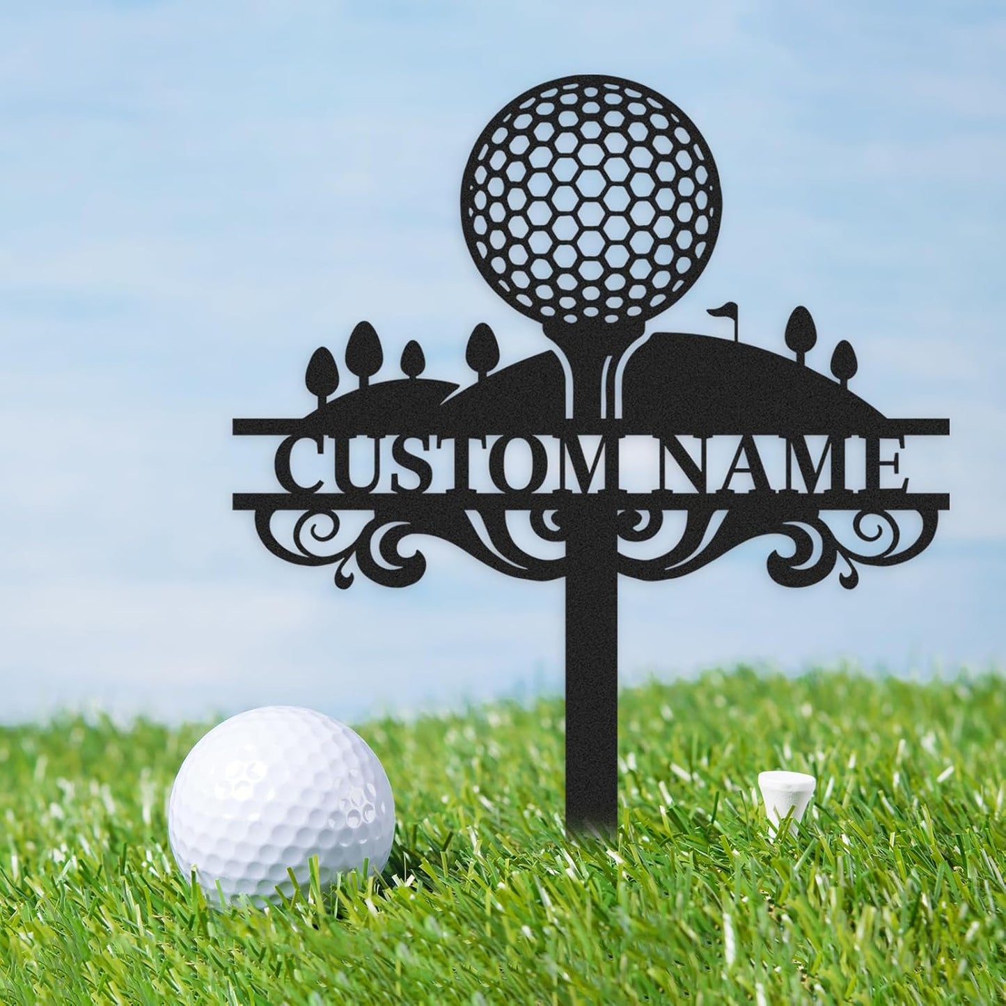 Personalized Golf Tee Garden Sign, Golf Memorial Stake, Custom Name Sign, Lawn Patio Golf Course Decorations Outdoor, Metal Yard Art, Rustic Sporting Garden Decor, Personalized Golf Gifts Color06