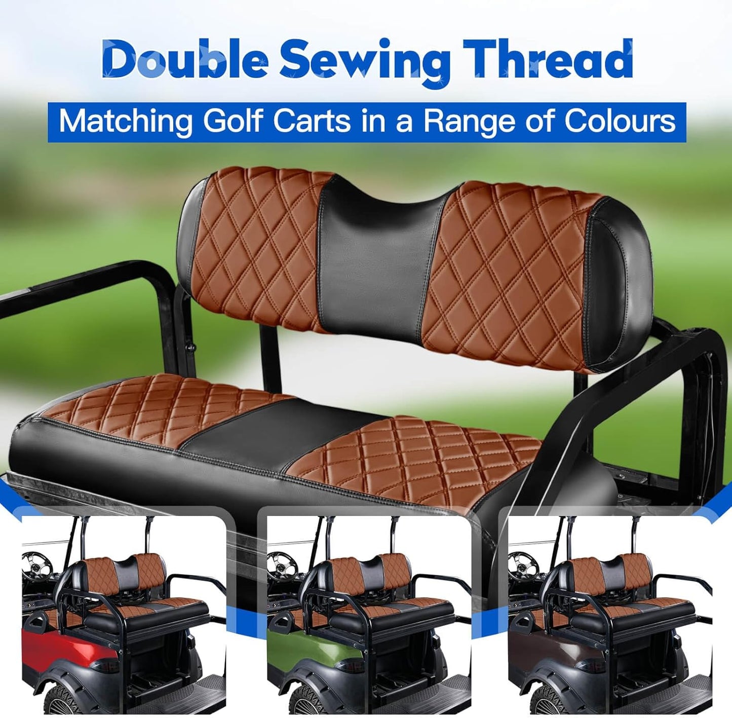 NOKINS Golf Cart Seat Covers Fit Club Car Precedent/DS/EZGO RXV/TXT/Yamaha Drive Aftermarket Standard Rear Seat Cushion, No Stapler, Multiple Colors&Breathable (Dark Brown&Black)