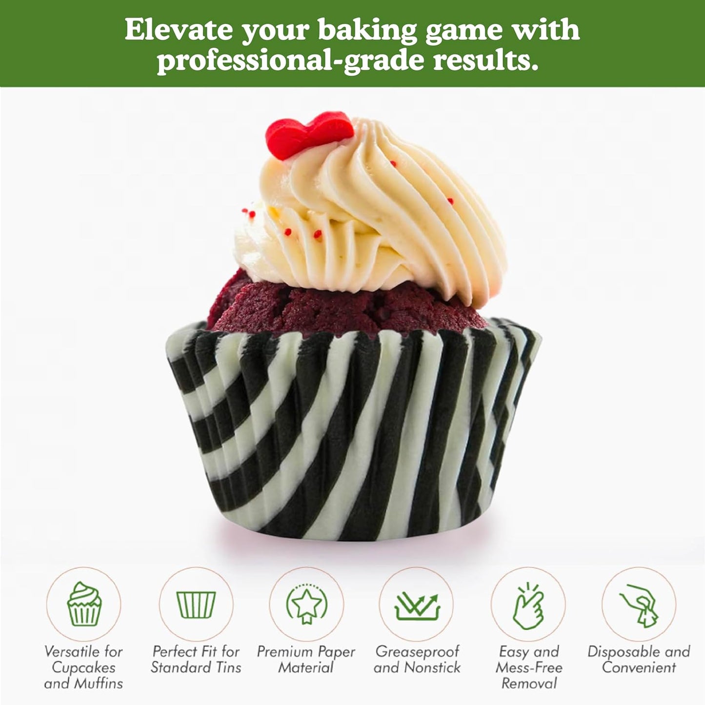 Regency Wraps Greaseproof Professional Grade Baking Cups, Pack of 40, Standard Liners, Black/White Stripe, for Cupcakes, Muffins, Candy, Non Stick