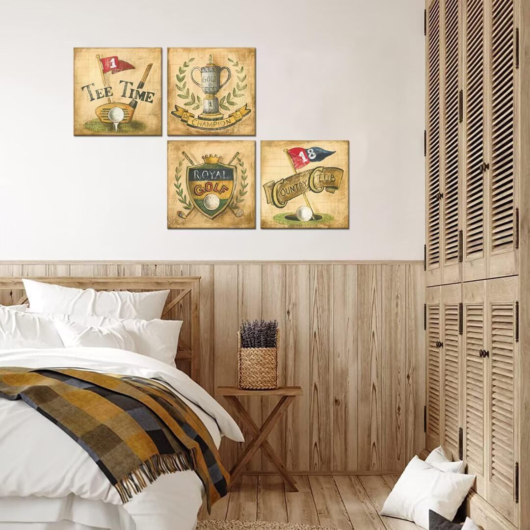 Pankila Usa Golf Wall Art for Country Club Golf Canvas Wall Decor Tee Time and Champion Abstract Royal Golf Wall Painting for Living Room Bedroom Home Decorations Framed Artwork (20''W x 20''H x 4)