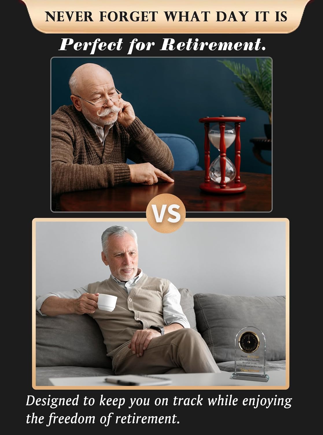 DEEWISH Retirement Gift for Women Men, Days of The Week Desk Clock, Happy Retirement Plaque Gifts for Coworkers Boss, Going Away Gift for Retired Friends, Farewell Presents for Teacher Doctor Nurses