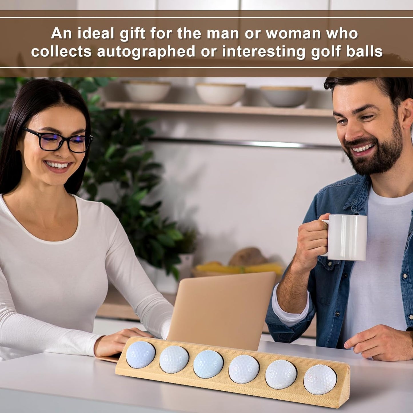 1 Pack Wooden Golf Ball Display Case 6 Standard Size Wall Mount Golf Ball Stand Holder Display for Collector Sport Memorabilia Accessories Gift (Original Wood Color)