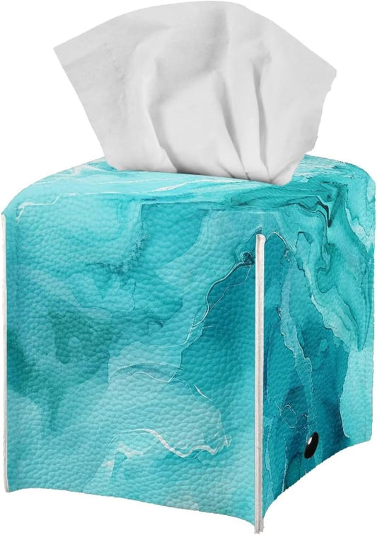 Modern Marble Print Tissue Box Cover 5x5x5 Stylish Decorative Tissue Box Case Organizer Holder with Storage Soft PU Leather Square Cube Tissue Boxes Holder for Home, Car, Hotel, Office