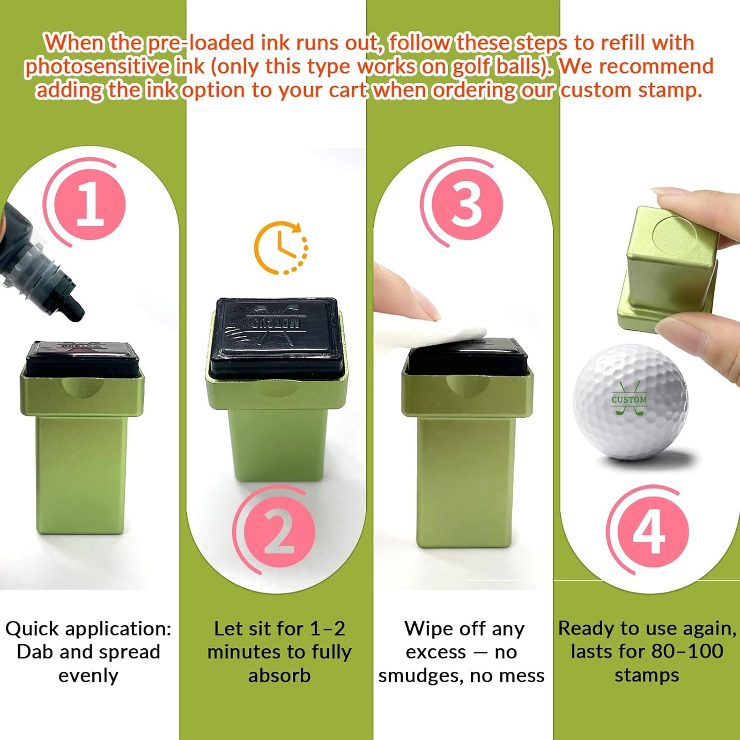 Custom Golf Ball Stamp - Personalized Large Self-Inking Marker for Golf Balls | Quick-Dry Waterproof Logo Stamp | Reusable Custom Golf Gift for Golfers