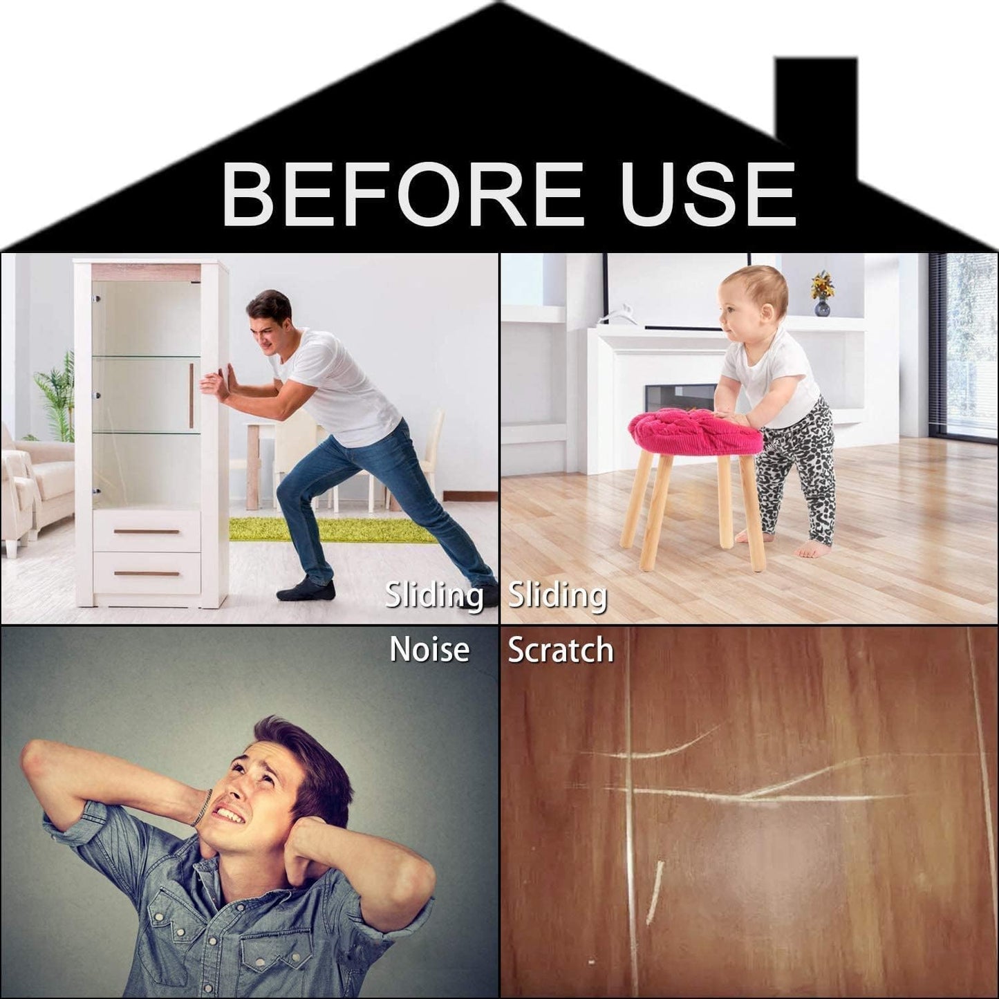 Yelanon Non Slip Furniture Pads - 8pcs (4 Round + 4 Square) 3" Rubber Furniture Pads for Hardwood Floors, Anti Skid Stoppers to Prevent Sliding, Floor Protectors for Furniture Legs