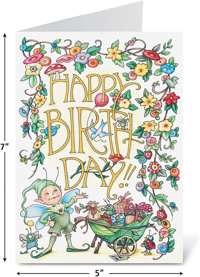 Current Mary Englebreit Happy Birthday Greeting Card Set - Value Pack of 20 Cards With White Envelopes, 10 Designs, Large 5" x 7" Assortment
