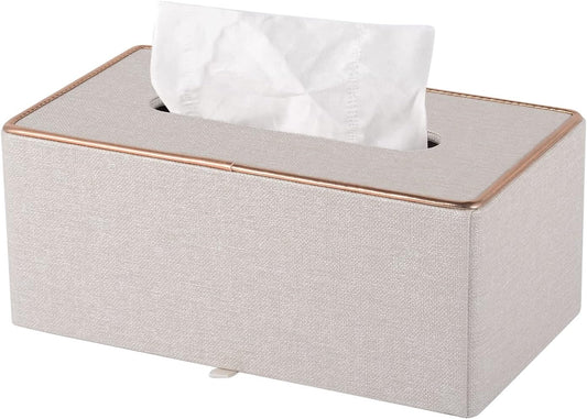 Tissue Box Cover Rectangle Tissue Box Holder PU Leather Facial Organizer with Magnetic Bottom,Decorative Napkin Caddy for Vanity Dresser Night Stand Table Countertop Home Office Car,Beige