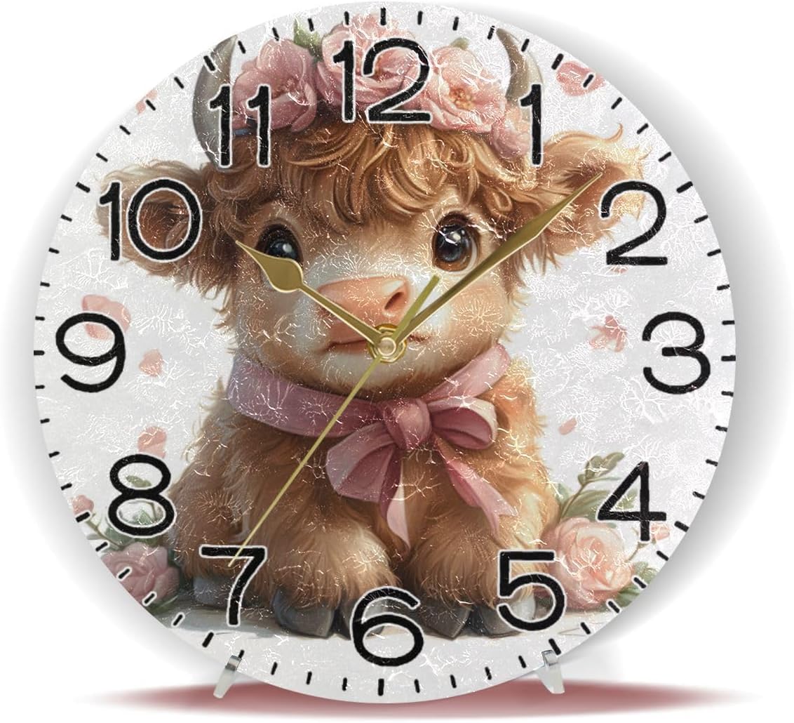 ALAZA Cute Highland Cow Wall Clock Battery Operated Non Ticking Silent Quartz Analog Rustic Farmhouse Round Clock Retro Decor for Home Kitchen Living Room Bathroom41