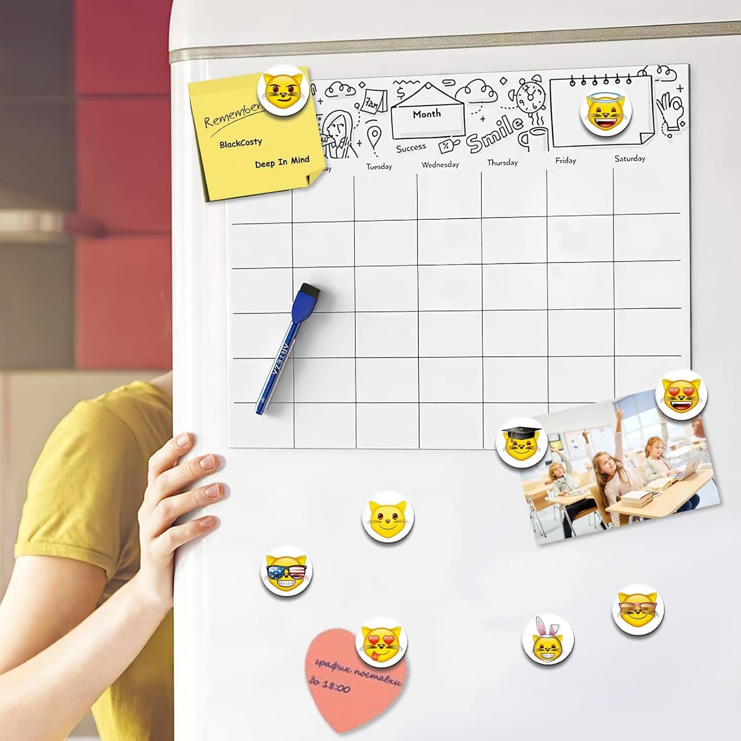 MORCART 54Pcs Emoji Fridge Magnets Cat Refrigerator Magnets for Locker Whiteboard - Cut Magnets for School Home Kitchen Office Gift for Family and Friend EM-023