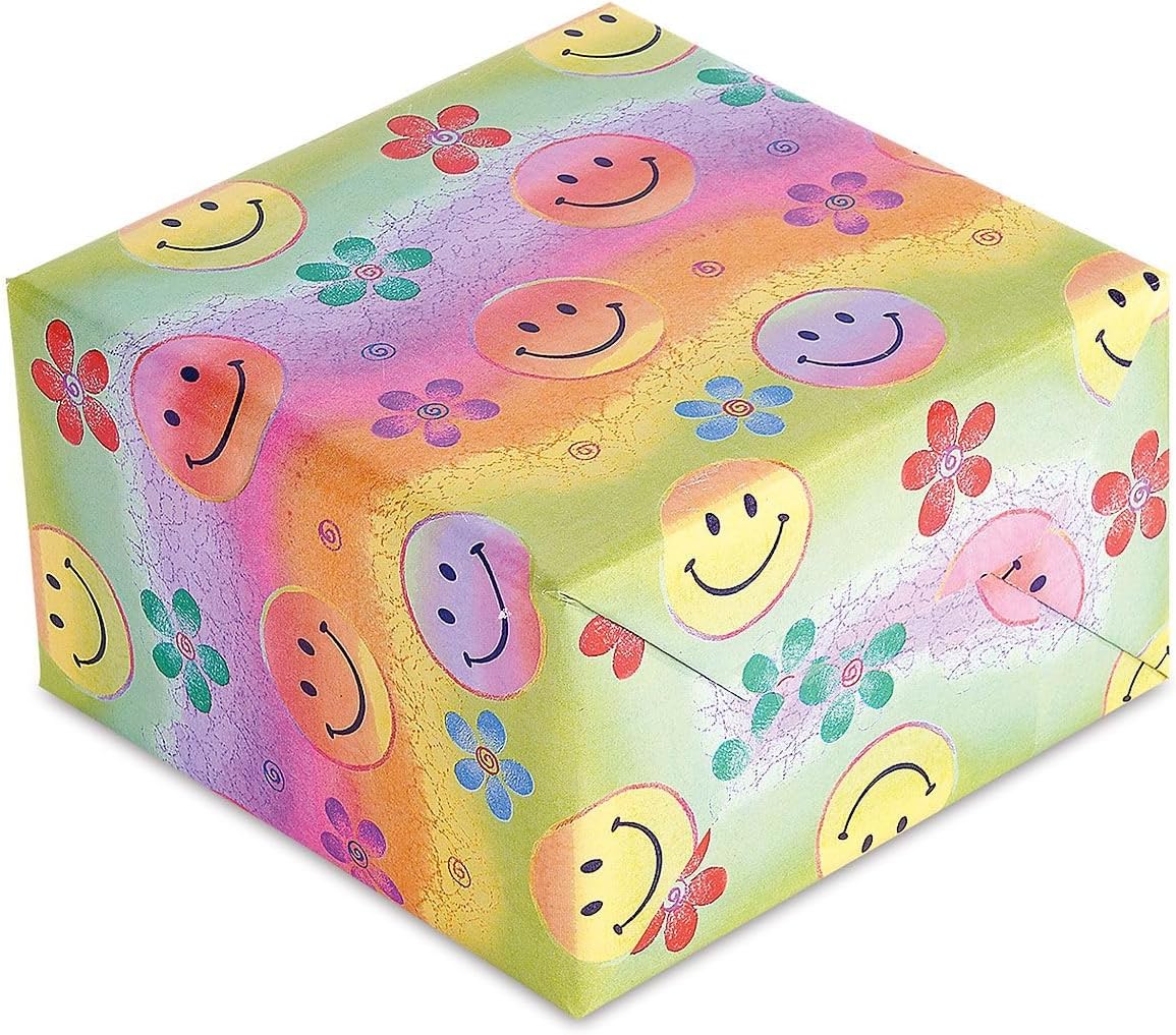 Smiley Faces Birthday Jumbo Rolled Gift Wrap - 23 Inches x 32 Feet (61 Square Feet Total), Peek-Proof, For Birthdays, Graduations, Baby Showers and More