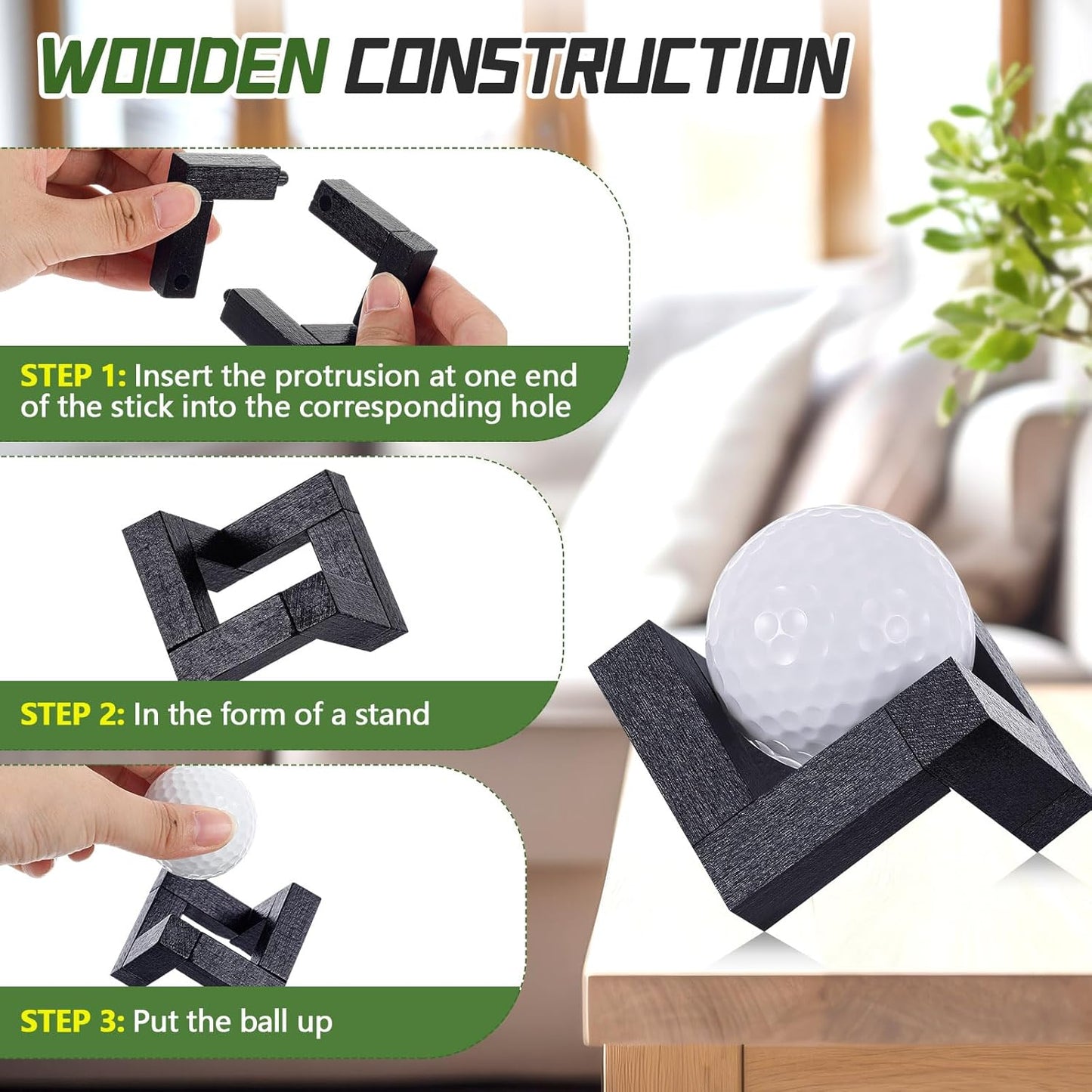 3 Pack Golf Ball Display Stand 1.97 Inch Wooden Golfball Display Case Black Baseball Rack Holder for Souvenir Collections Tabletop Decor Men Golf Enthusiasts