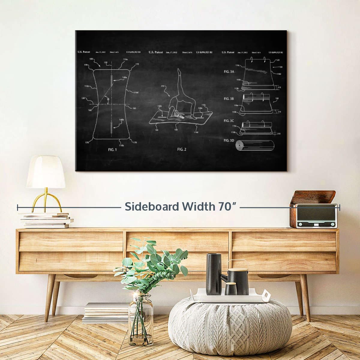 ElephantStock Exercise Mat BW Patent Wall Art - Horizontal Wrapped Canvas - 1-Piece Living Room Wall Decor - Digital Art Patent Canvas Print - Black and White Decor - 48" X 32"