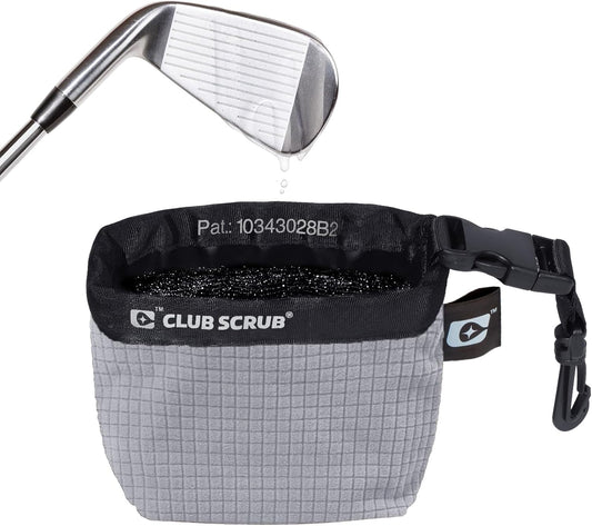 Club Scrub Golf Club and Golf Ball Cleaning Bag, Waterproof Clean Face Technology Liner, Detachable Clip, Machine Washable, Cleans Club Grooves, Dry Exterior (Neoprene or Microfiber Option Available)