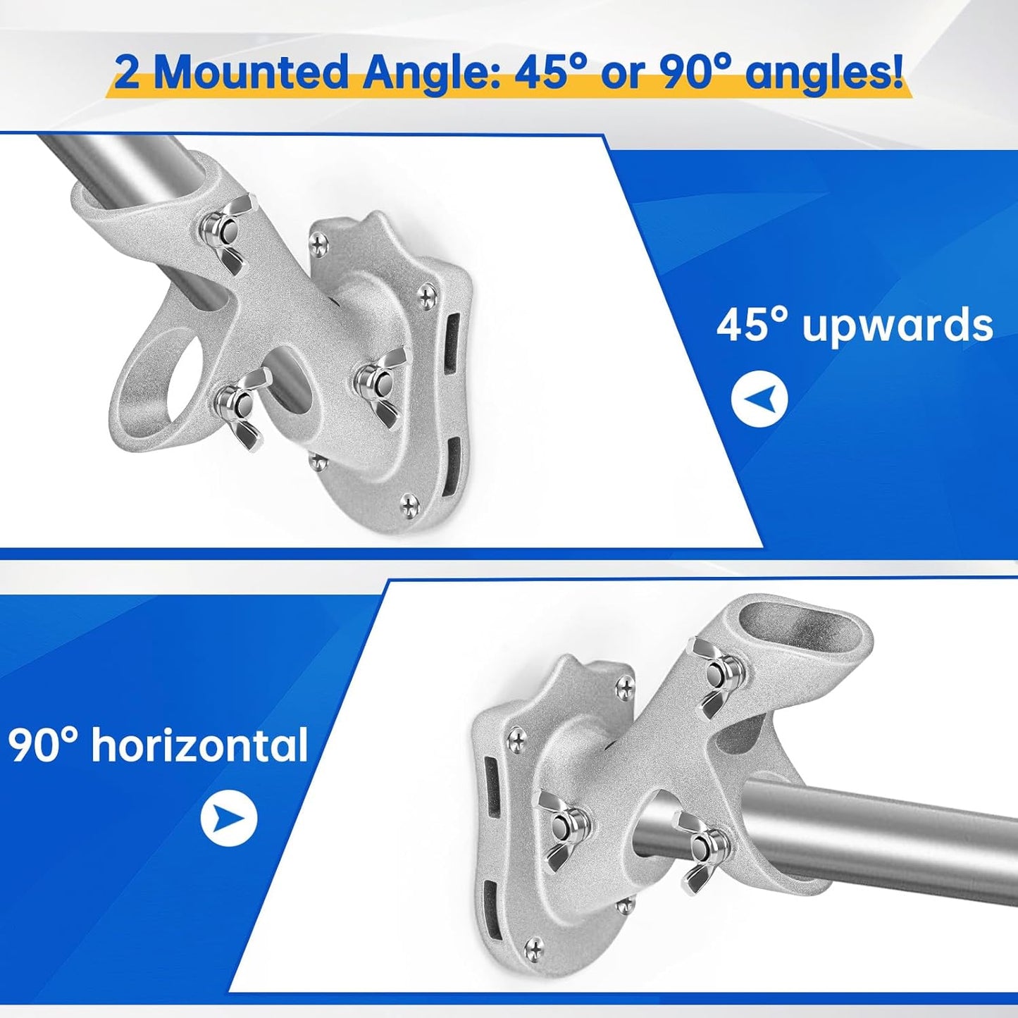 Anovo Flag Pole Kit- Stainless Steel 5 FT Flag Poles with1 Inch Metal 360° Rotating Flag Pole Rings Clip, Two-Position Flag Pole Holder Brackets Mounting for Outside House Outdoor Porch(5 FT - Sliver)